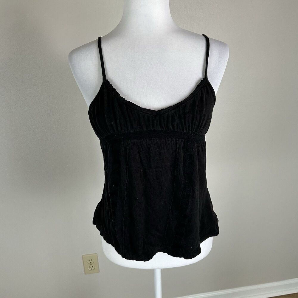 Black Lace Trim Cami Top Spaghetti Strap Tank Y2K Coquette Womens S Stretchy